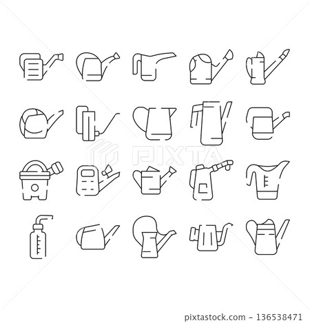 Watering can icons representing gardening and plant care 136538471