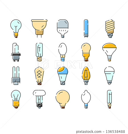 Different types of light bulbs and lamps illustrating illumination 136538488
