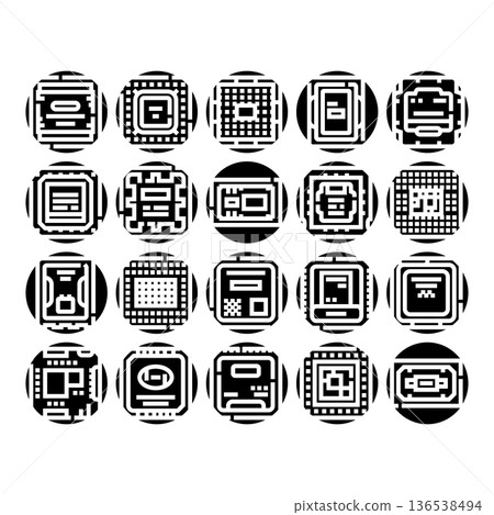 Computer processor microchip elements technology glyph icons Computer processor microchip elements technology glyph icons 136538494
