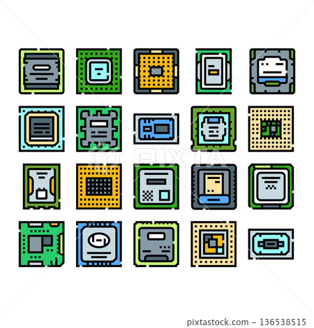 Cpu processor microprocessor computer chip technology icon set 136538515