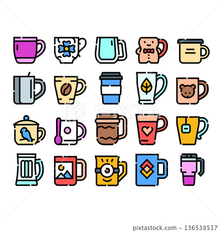 Mugs and cups icon set for beverages 136538517