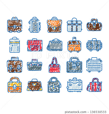 Variety of travel luggage bags doodle icons set 136538533
