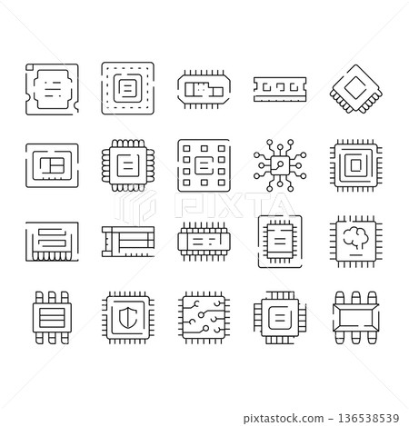 Computer chip technology components icons set 136538539