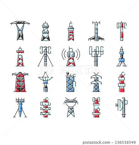 Communication towers collection transmitting wireless technology signal 136538549