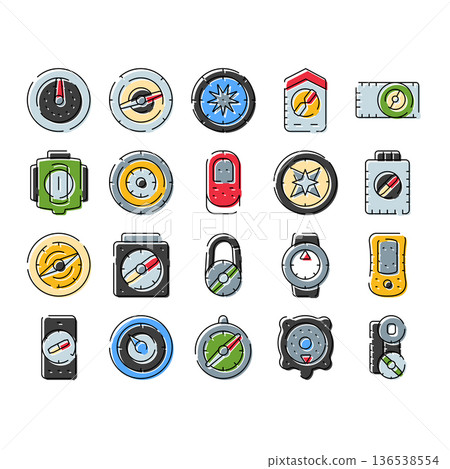Compasses and navigation tools flat vector icons set 136538554