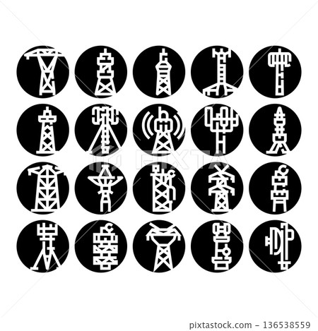 Electricity power transmission tower and communication antenna icons 136538559