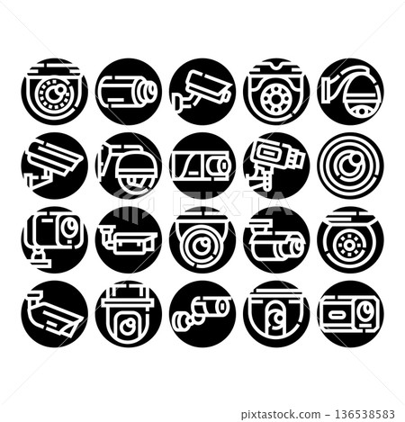 Security cameras and cctv surveillance system icons set Security cameras and cctv surveillance system icons set 136538583