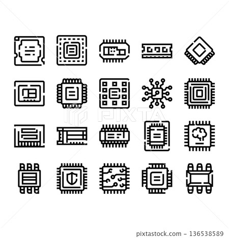 Microchip processor computer hardware electronic component icon set 136538589