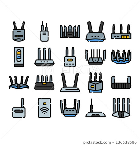 Computer router and modem devices collection icons Computer router and modem devices collection icons 136538596