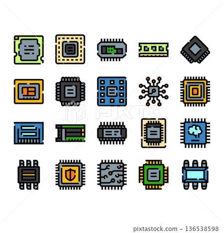 Collection of integrated circuits and computer microchips representing technology 136538598