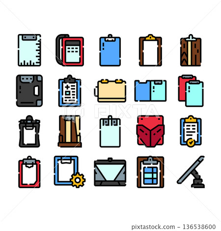 Collection of clipboard, document, and office management icons Collection of clipboard, document, and office management icons 136538600