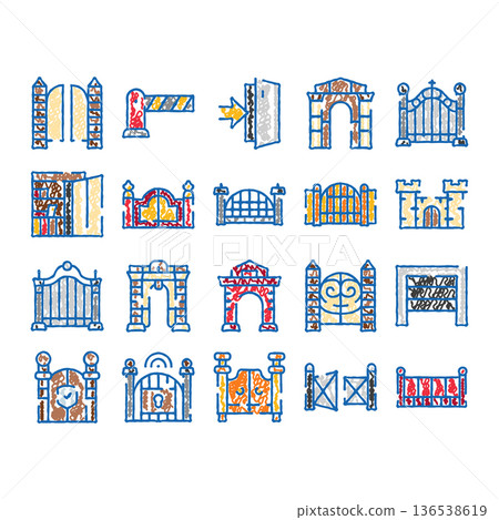 Gate doorway security barrier entrance icon set Gate doorway security barrier entrance icon set 136538619