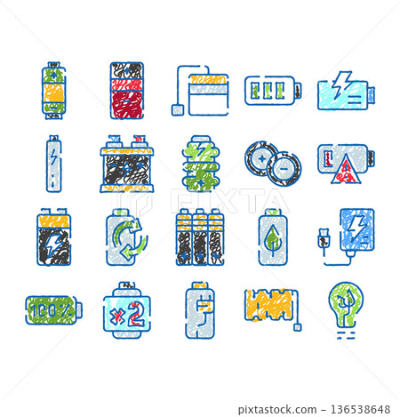 Hand drawn doodle battery and energy concepts collection 136538648