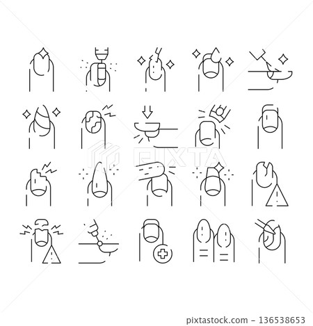 Nail care pedicure and manicure treatment line icons 136538653