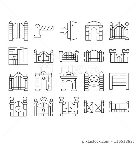 Gate entrance portal barrier line icon set Gate entrance portal barrier line icon set 136538655