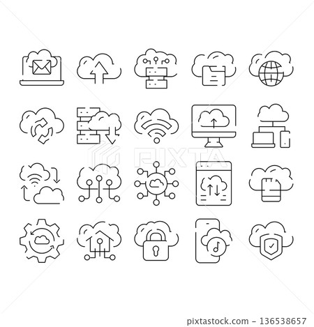 Cloud computing data storage networking security icons set 136538657