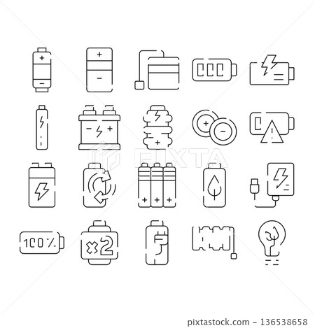 Battery energy power charging refill outline icons 136538658