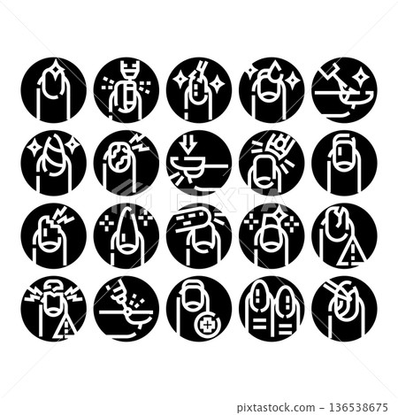 Nail care, manicure, pedicure glyph icons set Nail care, manicure, pedicure glyph icons set 136538675