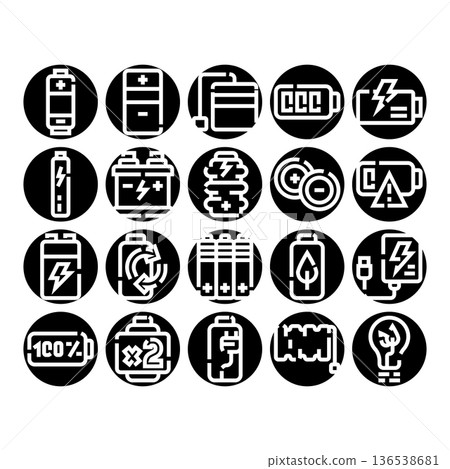 Battery power energy glyph vector icons collection 136538681