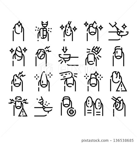 Manicure pedicure nail treatment icon set 136538685