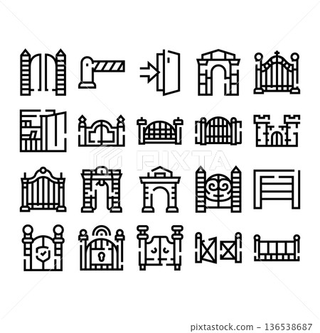 Gate and entrance line icons collection Gate and entrance line icons collection 136538687
