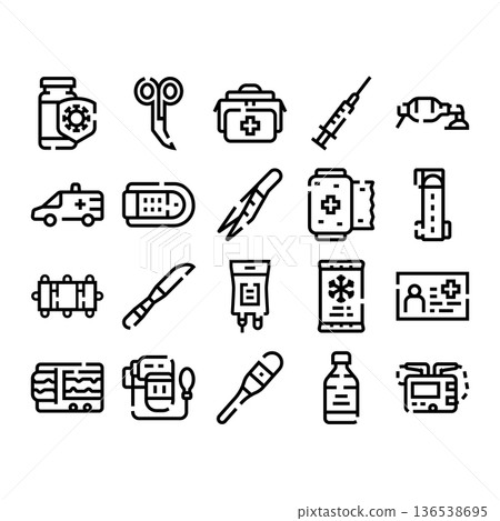 Medical emergency and first aid line icons collection 136538695