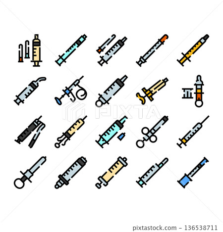 Syringe and injection medical equipment icons collection 136538711