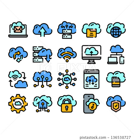 Cloud computing data storage network server technology icons set Cloud computing data storage network server technology icons set 136538727