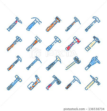 Hammer tools illustration selection on white background 136538734
