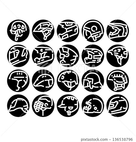 Sports and outdoor activity helmets icon set Sports and outdoor activity helmets icon set 136538796