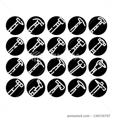 Working tools hammer mallet pickaxe icon set Working tools hammer mallet pickaxe icon set 136538797