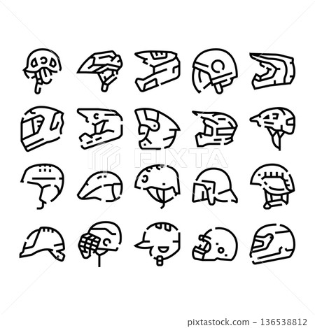 Helmets collection presenting head protection safety equipment Helmets collection presenting head protection safety equipment 136538812