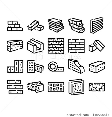 Building materials brick block masonry line icons Building materials brick block masonry line icons 136538815
