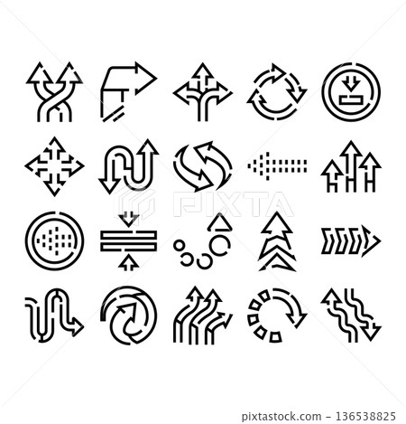 Arrows navigation direction icons set pointing various concepts Arrows navigation direction icons set pointing various concepts 136538825