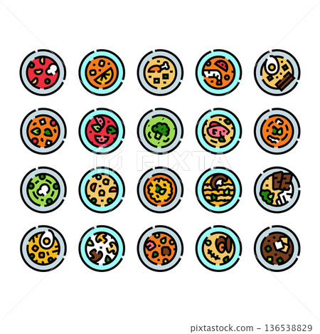 Collection of various bowl soup dishes icons 136538829