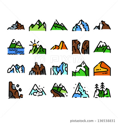 Mountain range landscapes and nature icons set Mountain range landscapes and nature icons set 136538831