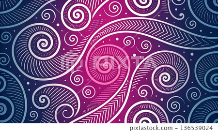 Abstract organic doodle line art pattern bold white continuous lines background  136539024