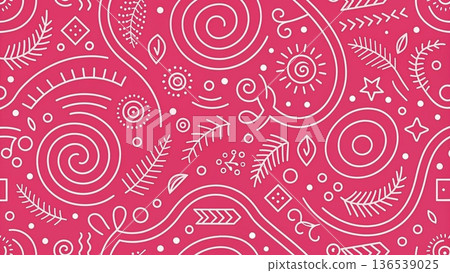 Abstract organic doodle line art pattern bold white continuous lines background  136539025