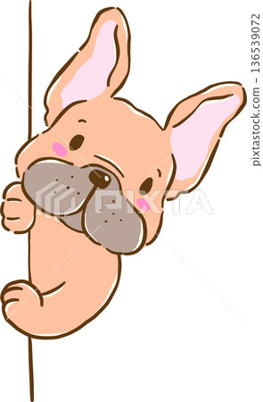 Cute french bulldog peeking cartoon character hand drawn whimsical expression blep tongue out sticker 136539072