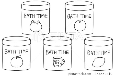 Simple and easy bath salts bottle set 1 Line drawing 136539210