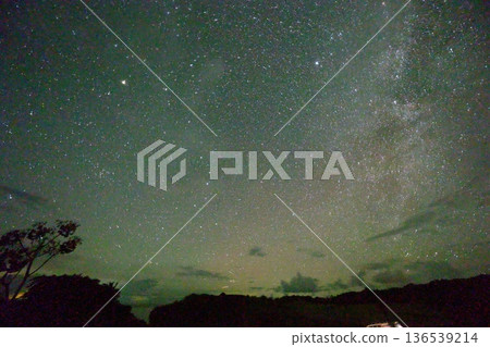 Stars seen from the hill Iriomote Island starry sky night view landscape photography Stars seen from the hill Iriomote Island starry sky night view landscape photography 136539214