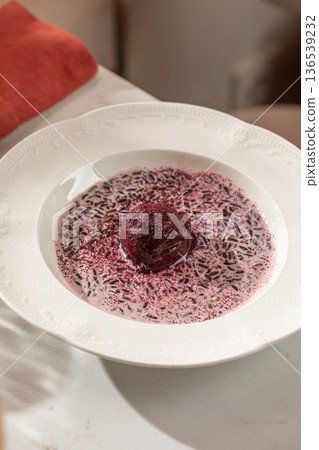 Wild rice porridge with berry sorbet Wild rice porridge with berry sorbet 136539232