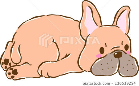 Funny French Bulldog Sploot cartoon hand drawn Funny French Bulldog Sploot cartoon hand drawn 136539254