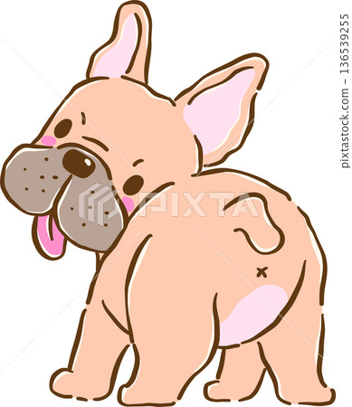 Grumpy French Bulldog standing showing ass cartoon hand drawn 136539255