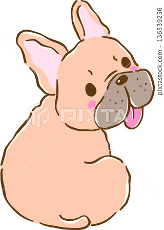 Funny French Bulldog Sitting Tongue Out Cartoon Hand Drawn Funny French Bulldog Sitting Tongue Out Cartoon Hand Drawn 136539256