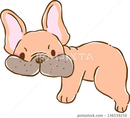 Grumpy Silly French Bulldog lying down Cartoon Hand Drawn 136539258