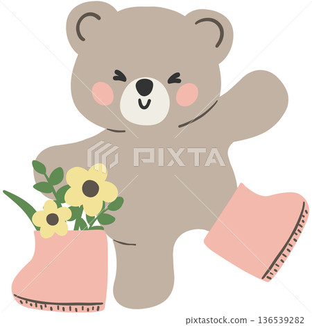 Spring Bear Coquette Joyful Spring Garden Nature cute cartoon flat design illustration 136539282