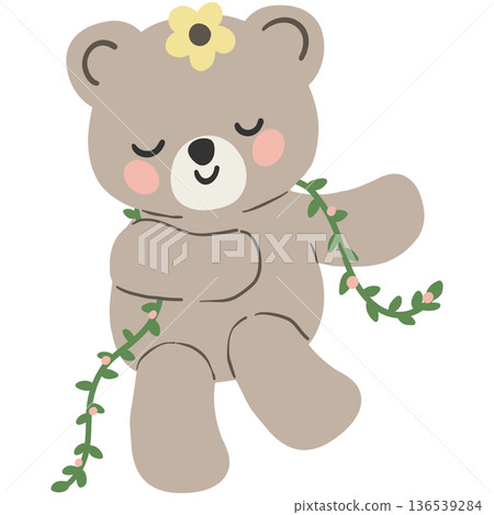 Spring Bear Coquette Joyful Spring Garden Nature cute cartoon flat design illustration Spring Bear Coquette Joyful Spring Garden Nature cute cartoon flat design illustration 136539284
