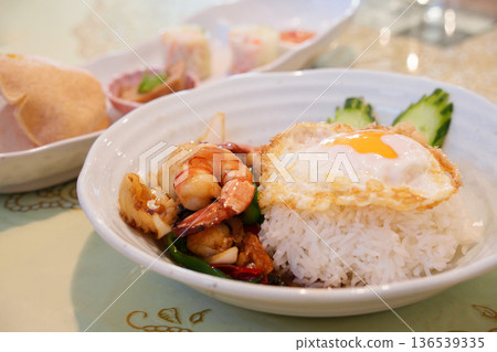 Delicious Thai food Seafood Gapao Delicious Thai food Seafood Gapao 136539335
