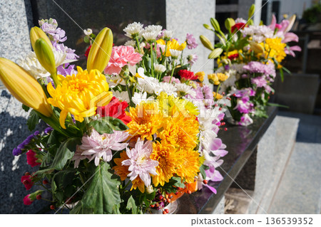 Flowers offered at the communal grave 136539352